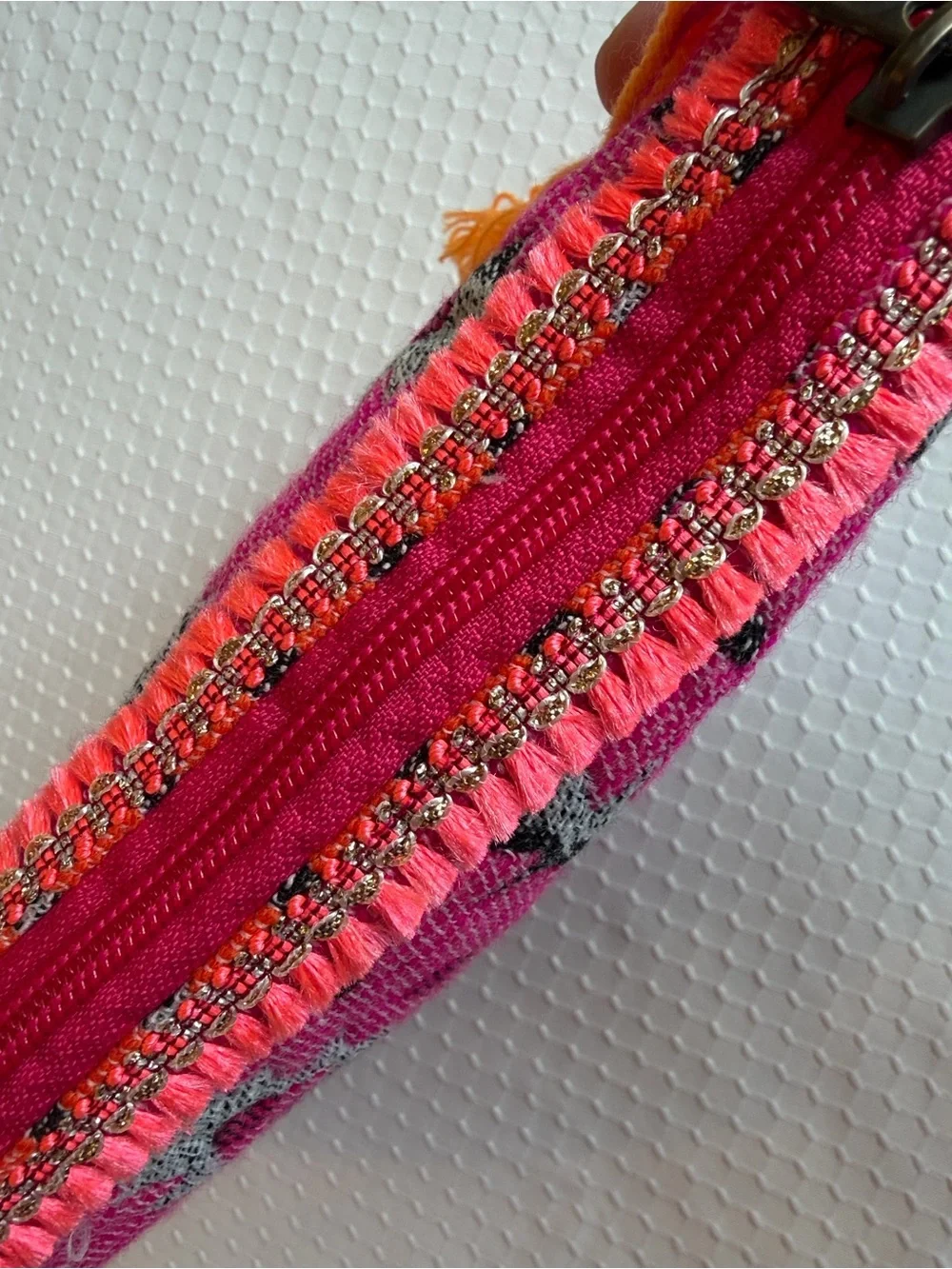 Bright Pink Aztec Tassel Zip Pouch